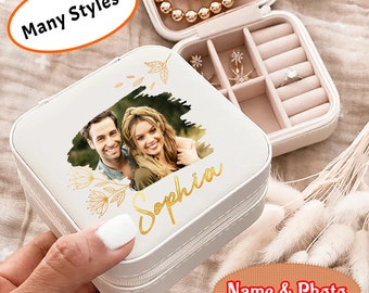 Custom Name Jewelry Box, Photo Jewelry Case with Text, Personalized Wedding Jewelry Box, Bride Jewelry Case, Travel Jewelry Box,Wedding Gift