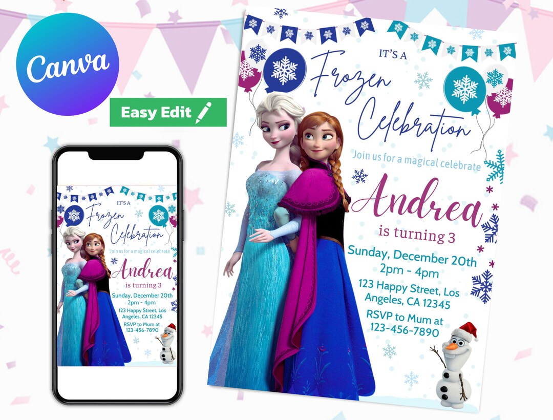 Editable Frozen Elsa and Anna Birthday Invitation Template Etsy
