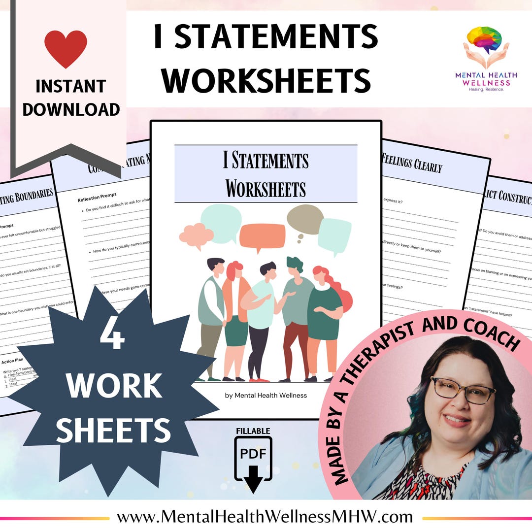 I Statements Worksheets 4 Pages, Express Emotions, Set Boundaries ...