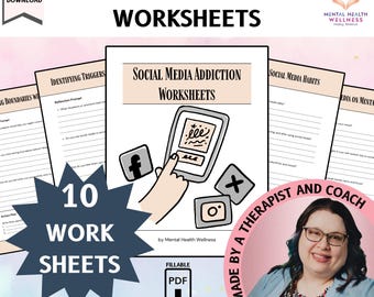 Social Media Addiction Worksheets 10 Pages, Digital Detox, Screen Time Management, Self-Improvement