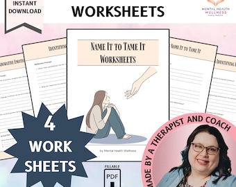 Name It To Tame It Worksheets 4 Pages, Distress Tolerence, Self-Soothing, Emotional Regulation, Partner Support, Stress, Overwhelm, Anxiety