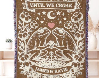 Día de la Madre Día del Padre Pareja de ranas Manta tejida Tapiz Algodón personalizado Aniversario Boda Regalo Tapiz con nombre personalizado Estilo Cottagecore
