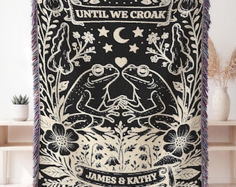 Frog Couple Woven Tapestry Personalized Anniversary Gift Custom Name Tapestry Woven Blanket Cottagecore Wedding Gift For Couple Gift
