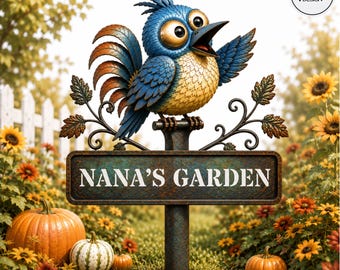 Funny Bird Garden Decor Whimsical Metal Yard Art Unique Gift for Garden Lovers Bird Custom Bird With Stakes Garden Patio Sign Flower Design