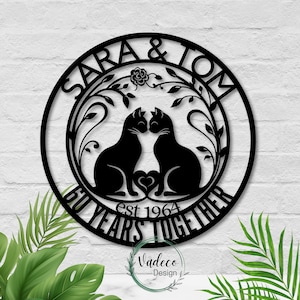 Custom 60th Anniversary Gift For Parents Anniversary Metal Wall Art Sign Wedding Gift For Couple Husband Wife Diamond Anniversary Cat Decor