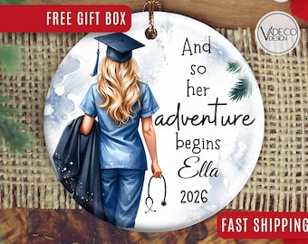 Adorno de enfermera personalizado para enfermera recién graduada, adorno navideño para enfermera, adorno de graduación, regalo de graduación, regalo para enfermera titulada (RN), regalo para licenciada en enfermería (BSN), regalo de graduación de enfermería.