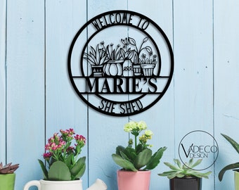 Custom She Shed Metal Sign Personalized She Shed Sign Woman Cave Sign Mothers Day Gift For Bonus Mom Garden Sign Cactus Succulent Metal Sign