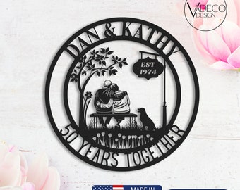 Custom 50th Anniversary Gift For Parents Golden Wedding Anniversary Metal Wall Art Sign Gift For Couple Summer Vibes Wildflower Wedding