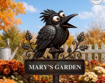 Funny Raven Garden Decor Whimsical Metal Yard Art Unique Gift for Garden Lover Bird Custom Bird With Stakes Patio Sign Halloween Design