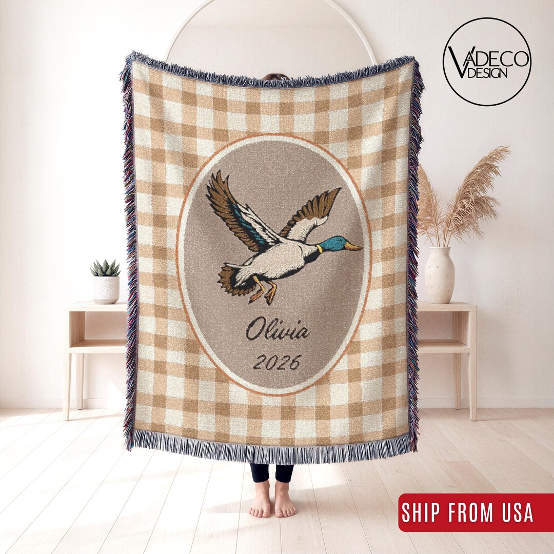 Personalized Mallard Duck Woven Blanket With Name Blanket Baby Shower ...