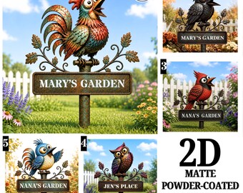 Funny Rooster Garden Decor Whimsical Metal Yard Art Unique Gift for Garden Lovers Bird Custom Bird With Stakes Garden Sign Flower Design