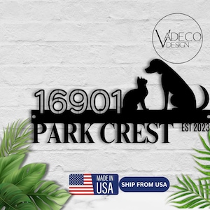 Custom Dog Cat Puppy Animal Metal Address Sign House Number Hanging Address Plaque Yard Sign Outdoor Decor Garden Stake Street Number Sign
