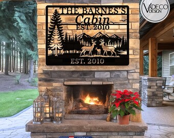 Custom Deer Hunting Gift Cabin Decor Tree Metal Sign Home Decor Family Name Sign Last Name Camper Decor Cabin Sign Christmas Gift For Family