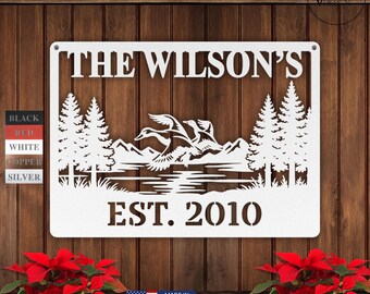 Duck Hunter Gift Personalized Metal Name Sign Custom Carved Cabin Gift Man Cave Christmas Gift Family Name Established Camp Lake House Decor