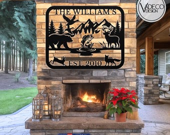 Custom Deer Hunting Gifts Cabin Decor Bass Fishing Decor Family Name Sign Last Name Decor Camper Decor Cabin Sign Rabbit Fox Christmas Gift