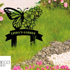 Custom Butterfly With Flowers Garden Stake Butterfly Garden Sign Personalized Garden Metal Sign Outdoor Garden Decor Motherdays Gift For Mom image 1