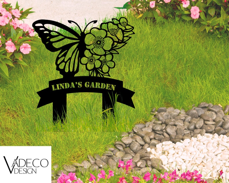 Custom Butterfly With Flowers Garden Stake Butterfly Garden Sign Personalized Garden Metal Sign Outdoor Garden Decor Motherdays Gift For Mom image 1