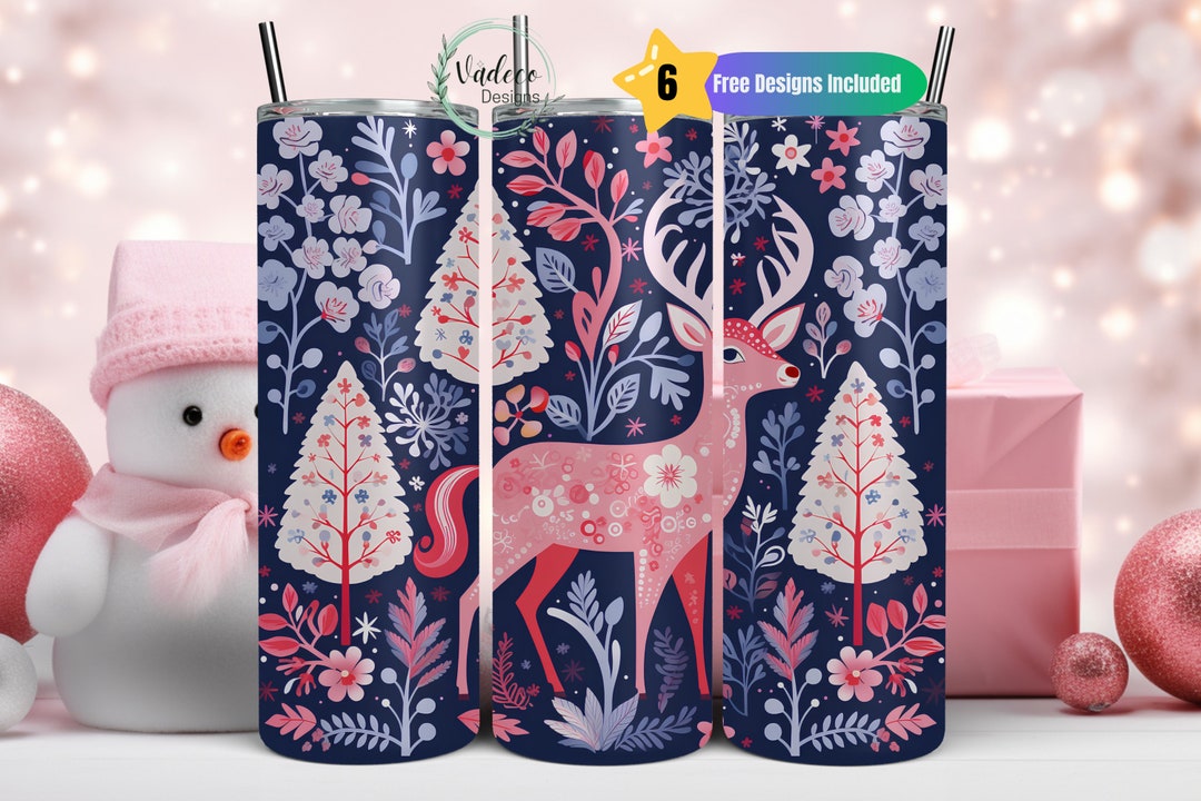 Pink Reindeer Christmas Tumbler Wrap 20 Oz Skinny Tumbler Sublimation ...