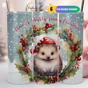 Emballage de gobelet de Noël hérisson 20 oz gobelet maigre PNG sublimation PNG Design téléchargement numérique hérisson cadeau de Noël