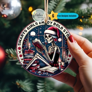 Bookish Christmas Ornament PNG Digital Download Sublimation Designs Bookish PNG Skeleton Reading Ornament Reader Ornament Bookworm Gift