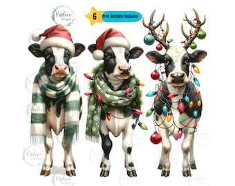Watercolor Christmas Lights Cow PNG Farm Animal PNG Mooey Christmas Png Cow Lover Png Farmer Christmas Png Sublimation Only Digital Download