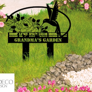 Floral Hummingbird Custom Metal Garden Sign Decor Bird With Stakes Garden Sign Flower Design Personalized Garden Name Sign Motherdays Gifts