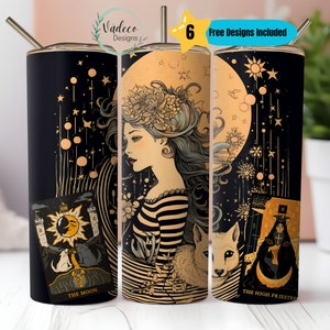 Boho Tarotkaart maan heks hemelse maan Galaxy astrologie 20oz mager beker sublimatie ontwerpsjablonen rechte PNG digitale download
