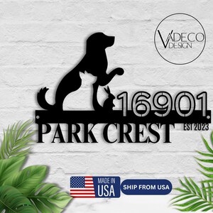 Custom Dog Cat Puppy Animal Metal Address Sign House Number Hanging Address Plaque Yard Sign Outdoor Decor Garden Stake Street Number Sign