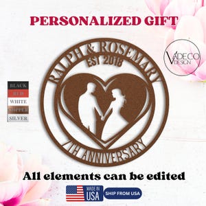 Personalized 7th Wedding Anniversary Couple Gifts Wall Art Decor Metal Sign Custom Copper Wedding Valentines Gift For Wife Husband Her Him