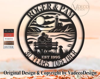 Personalized 30th Wedding Anniversary Gifts For Parents Metal Wall Art Sign Custom Wedding Gift For Her Husband Wife Coastal Tropical Sunset