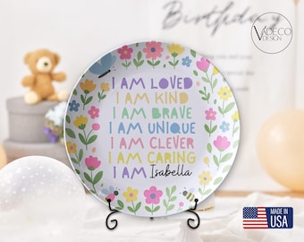 Baby Girl Floral Affirmation Plate Kid's Personalised Affirmation Plate Custom Baby Girl Birthday Gift Personalized Birthday Plate For Girls