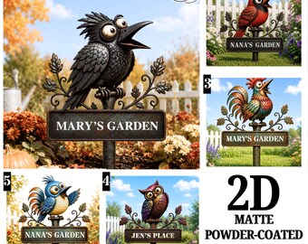 Funny Bird Garden Decor Whimsical Metal Yard Art Unique Gift for Garden Lovers Bird Custom Bird With Stakes Garden Sign Flower Design