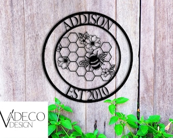 Custom Honey Bee Sign Personalized Metal Bee Decor Custom Garden Sign She Shed Gift For Gardener Bee Keeper Honey Bee Accent Bee Garden Name