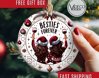 Adornos navideños "Besties Forever" con diseños de sublimación. Decoración navideña. Regalo de Navidad para la mejor amiga. Adorno navideño de recuerdo.