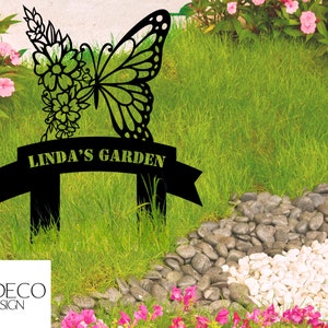 Custom Butterfly With Flowers Garden Stake Butterfly Garden Sign Personalized Garden Metal Sign Outdoor Garden Decor Motherdays Gifts