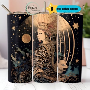 Boho Full Moon Witch Celestial Moon Galaxy Astrology 20oz Skinny Tumbler Sublimation Design Templates Straight PNG Digital Download Tarot