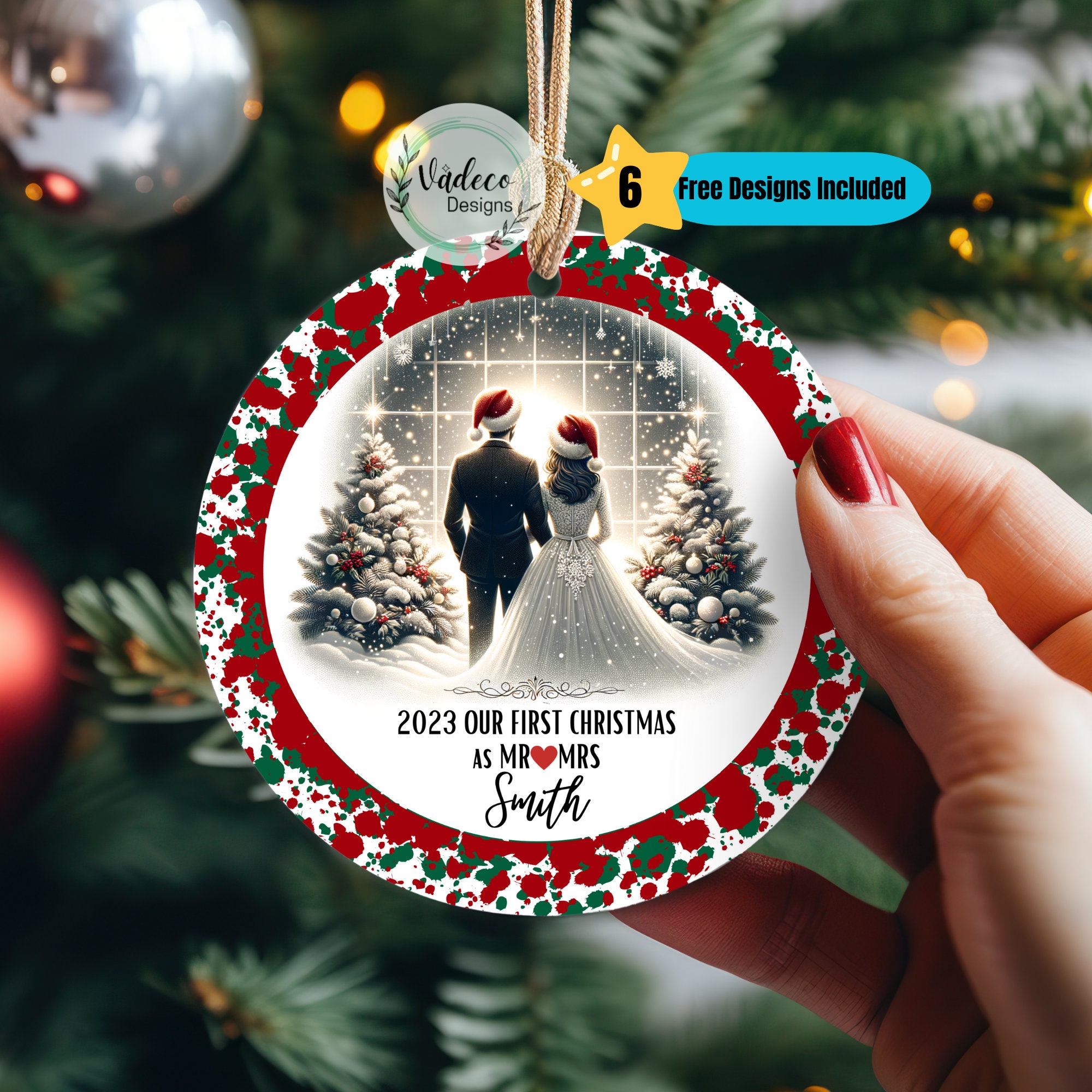 Personailzed First Christmas Married Ornament Our First Christmas As Mr and Mrs Christmas Ornament PNG Digital Download Sublimation Design