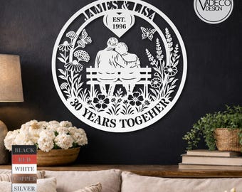 Regalo personalizado para el 30.º aniversario de bodas de los padres. Letrero metálico decorativo de pared. Regalos de aniversario de bodas con perlas para parejas (esposo y esposa).