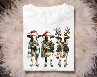 Watercolor Christmas Lights Cow PNG Farm Animal PNG Mooey Christmas Png Cow Lover Png Farmer Christmas Png Sublimation Only Digital Download