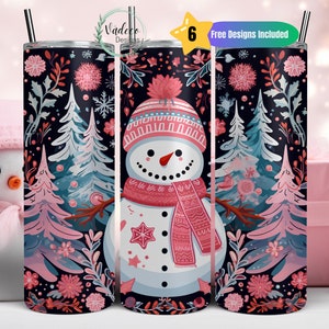 Pink Snowman Christmas Tumbler Wrap 20 oz Skinny Tumbler Sublimation Design Digital Download PNG Instant Digital Holiday Christmas Tumbler