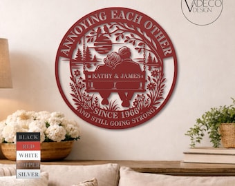 Regalo de 60º aniversario de bodas para pareja Letrero de pared personalizado de metal rústico para 50º aniversario Nombres personalizados Decoración de aniversario para padres