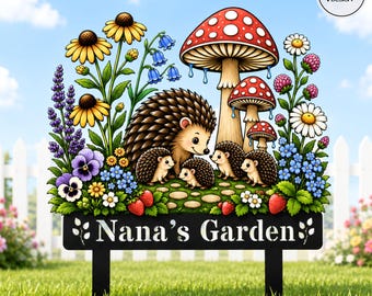 Hedgehog Metal Garden Decor, Custom Bird with Stakes Garden Sign Flower Design Personalized Garden Sign Custom Garden Name Sign Home Gift