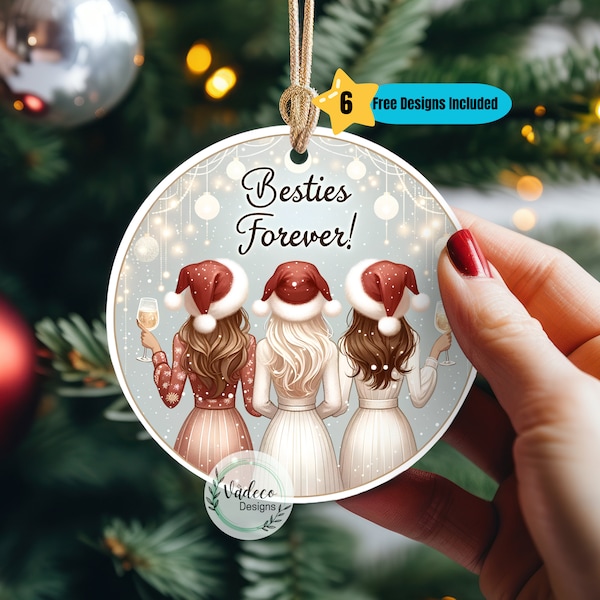 Besties Forever Christmas Ornament PNG Digital Download Sublimation Designs Merry Christmas Decor Christmas Gift Christmas Ornament Round