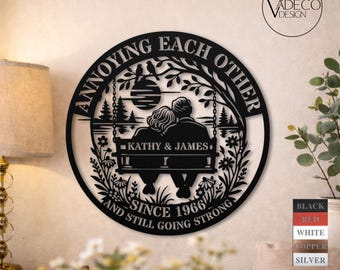 Regalo de 60º aniversario de bodas para pareja Letrero de pared de metal rústico personalizado con nombres personalizados Decoración de aniversario para padres