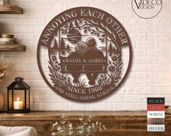 Regalo de 60º aniversario de bodas para pareja Letrero de pared personalizado de metal rústico para 50º aniversario Nombres personalizados Decoración de aniversario para padres