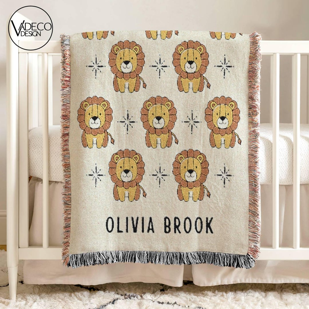 Personalized Safari Lion Baby Blanket Custom Baby Name Blanket Safari ...