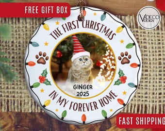Custom Cat First Christmas Ornament Cat Photo Ornament Cat's 1st Christmas Ceramic Ornament Keepsake Pet Photo Print Ornament 2025 Cat Lover