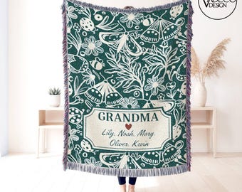 Manta tejida personalizada para abuela, manta personalizada para abuela mamá, manta floral para abuela, el mejor regalo para abuelos, regalo para madrastra, regalo de cumpleaños
