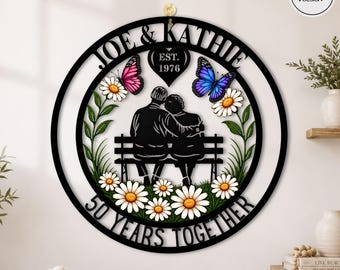 Custom 50th Anniversary Gift For Parents Golden Wedding Anniversary Metal Wall Art Sign Gift For Couple Summber Vibes Daisy Wildflower Lover