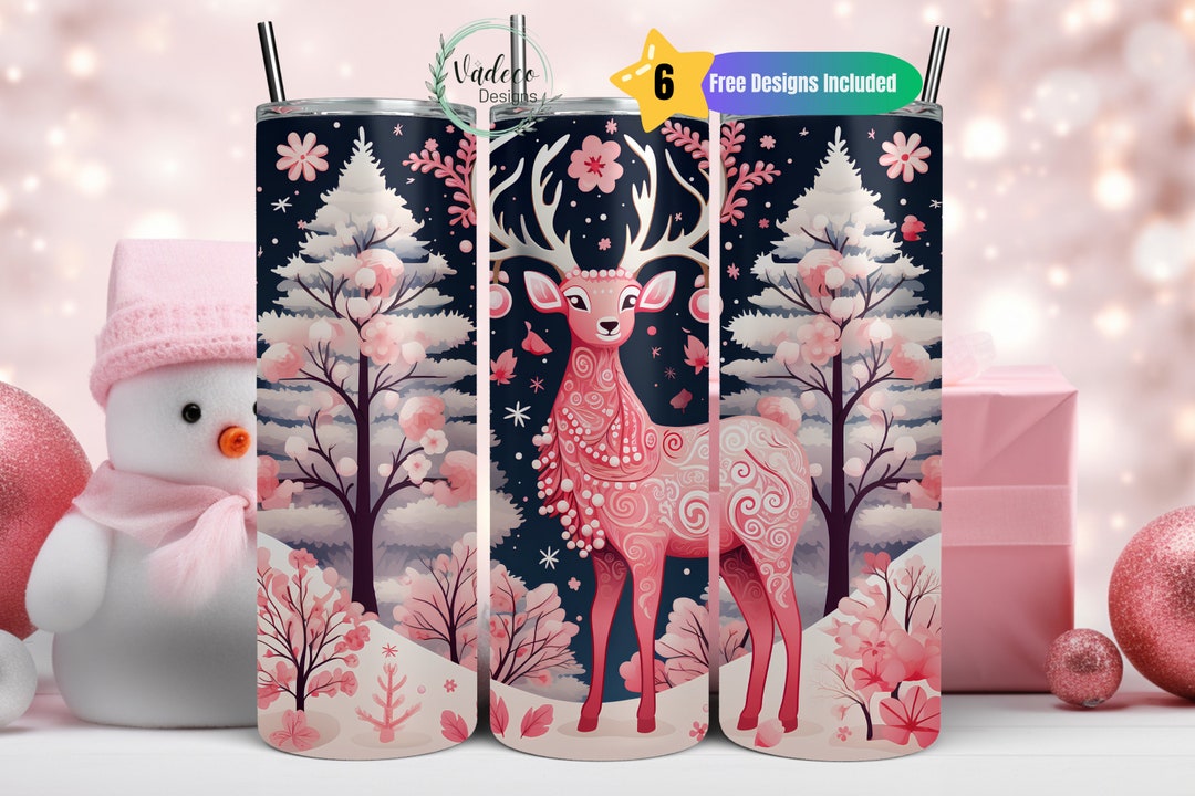 Pink Reindeer Christmas Tumbler Wrap 20 Oz Skinny Tumbler Sublimation ...